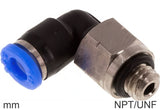 Imagen destacada de la colección - Elbow Push-In Fittings Brass And Plastic NPT/UNF-Threads Male