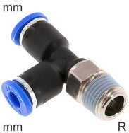 Push-In Tee Fittings Brass And Plastic R-Threads Male T-Shape