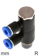 2-Way Distributor Push-In Fittings Brass And Plastic R-Threads Male