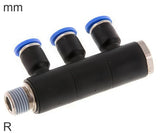 Imagen destacada de la colección - 3-Way Distributor Push-In Fittings Brass And Plastic R-Threads Male