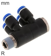 4-Way Distributor Push-In Fittings Brass And Plastic R-Threads Male