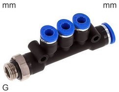 Distributor Push-In Fittings Brass And Plastic G-Threads Male 3 Outlets