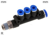 Imagen destacada de la colección - Distributor Push-In Fittings Brass And Plastic R-Threads Male 3 Outlets