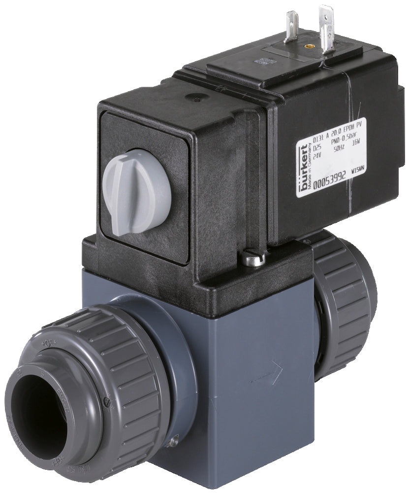Solenoid Valve 20mm Glued Sleeves NC Plastic EPDM 0-1bar/15psi 24VDC 0131 50809