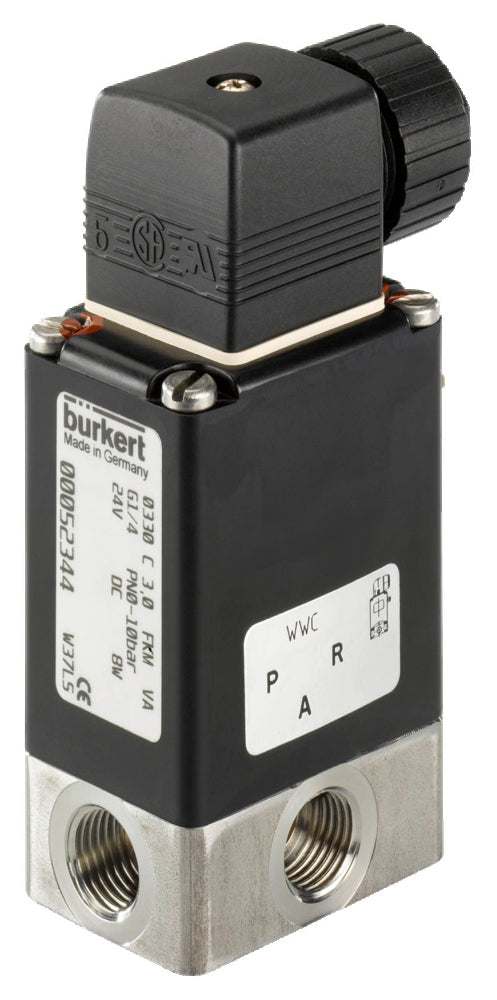 Solenoid Valve 3/2 Diverting G1/4'' Stainless Steel FKM 0-5bar/73psi 230VAC 0330 44091