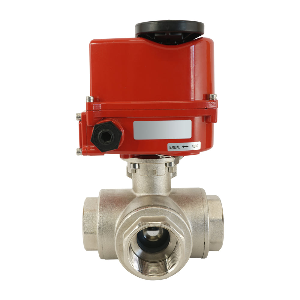 G 2 inch 3-Way brass electric ball valve (T- bore) 100-240 V AC