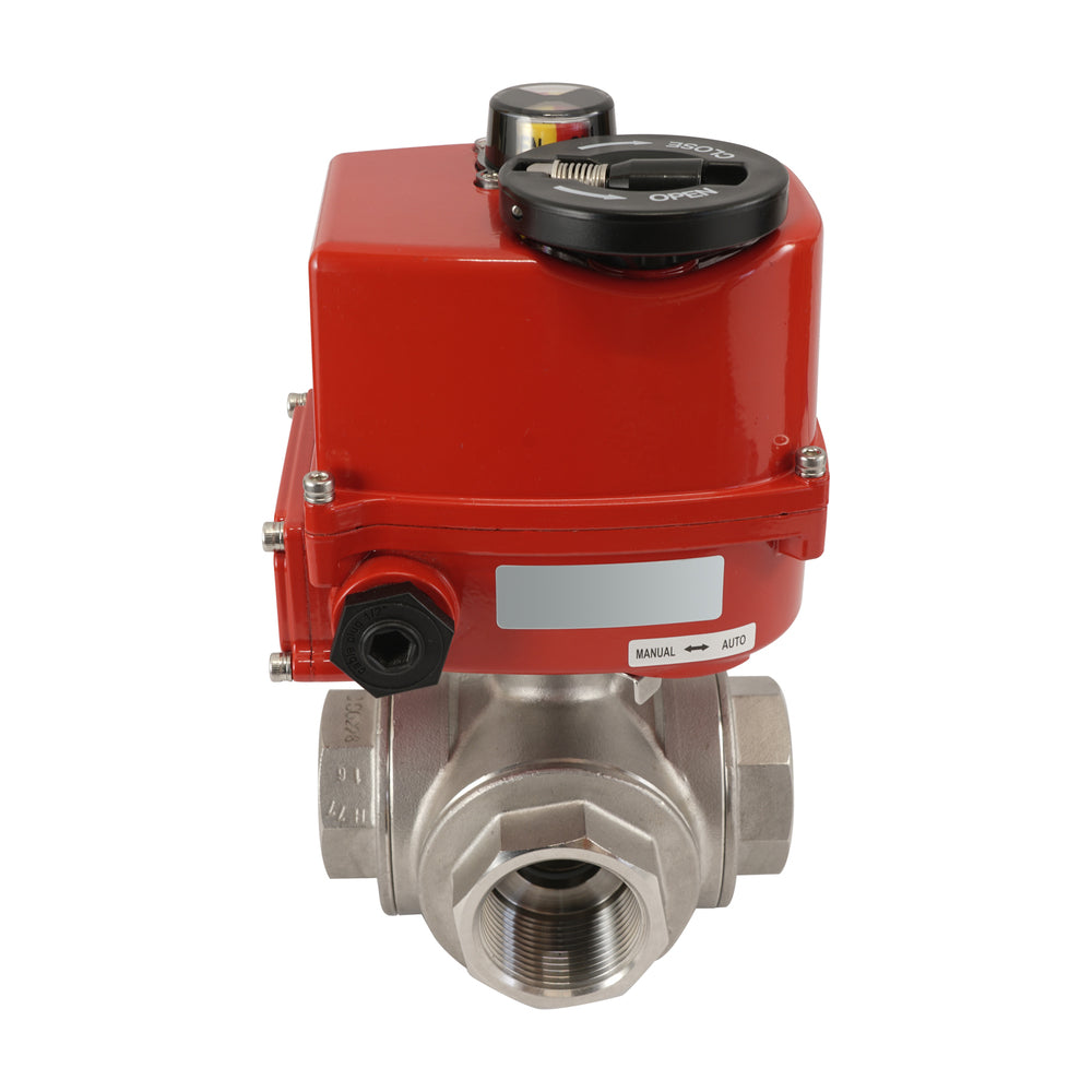 G 1 1/4 inch 3-Way stainless steel electric ball valve (L-port) 100-240 V AC