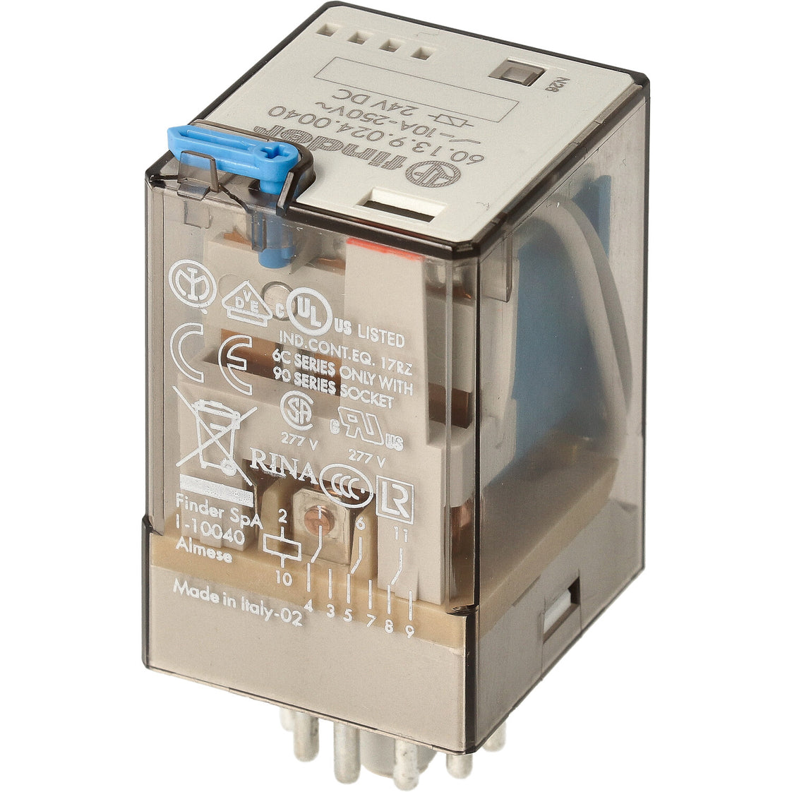 Relé Industrial Finder 3CO 10A 24VDC Con Pulsador De Prueba - 60.13.9.024.0040