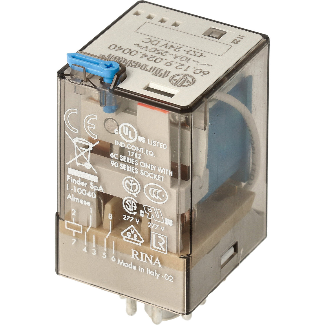 Relé Industrial Finder 24 V CC 10 A Doble Contacto Con Prueba - 60.12.9.024.0040