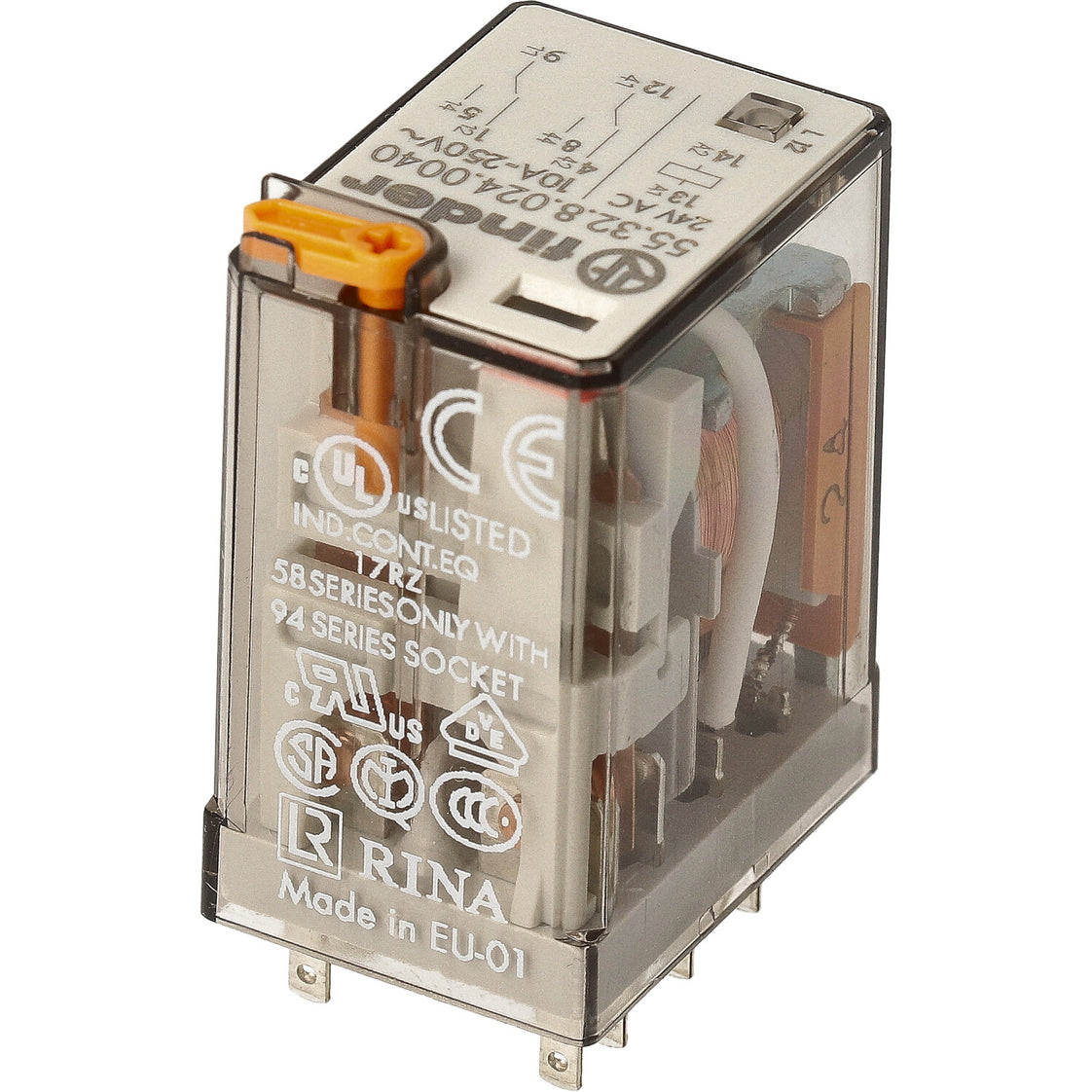 Finder 55.32 Relé Industrial 2CO 10A 24VAC Con Pulsador De Prueba - 55.32.8.024.0040