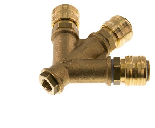 Acoplamiento de aire de latón DN 7.2 (Euro) Enchufe G 1/4 pulgada hembra para montaje en pared 3 vías