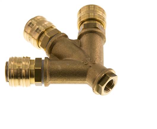 Acoplamiento de aire de latón DN 7.2 (Euro) Enchufe G 1/4 pulgada hembra para montaje en pared 3 vías