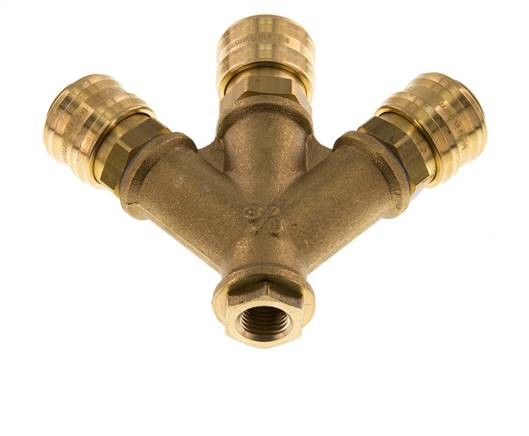 Acoplamiento de aire de latón DN 7.2 (Euro) Enchufe G 1/4 pulgada hembra para montaje en pared 3 vías