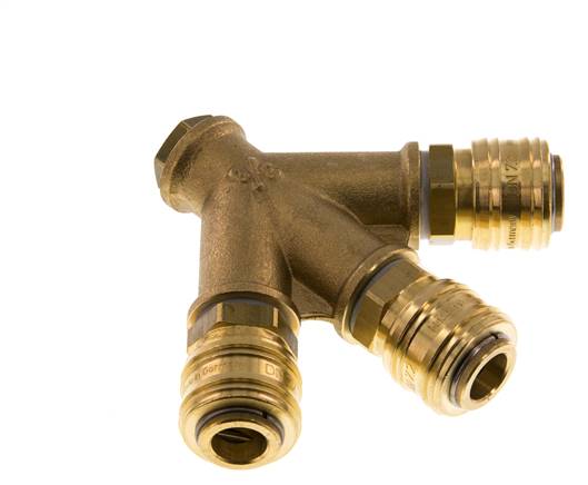 Acoplamiento de aire de latón DN 7.2 (Euro) Enchufe G 1/4 pulgada hembra para montaje en pared 3 vías
