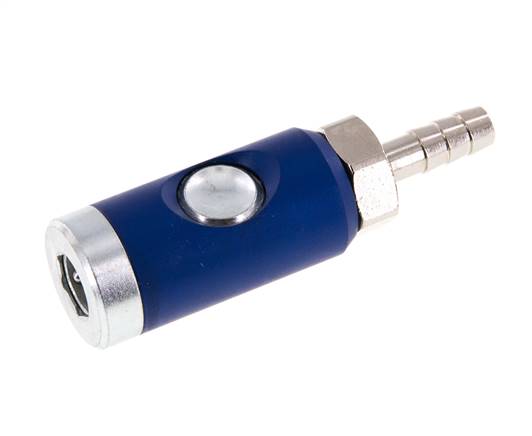 Enchufe de seguridad de acero templado DN 7,4 con botón pulsador Pilar para manguera de 8 mm