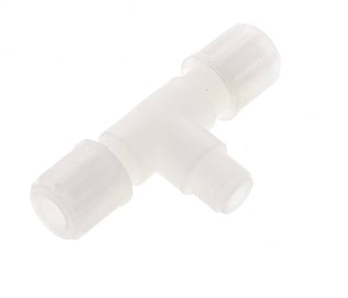 Racor de compresión en T de PVDF de 6x4 mm y G1/8'' con rosca macho 10 bar