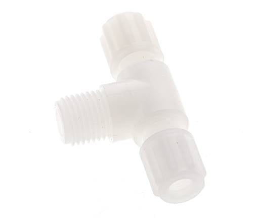 Racor de compresión en T de 6x4 mm y G1/4'' de PVDF con rosca macho 10 bar