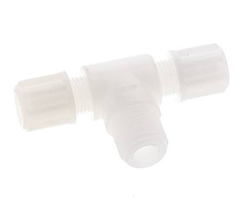 Racor de compresión en T de 6x4 mm y G1/4'' de PVDF con rosca macho 10 bar