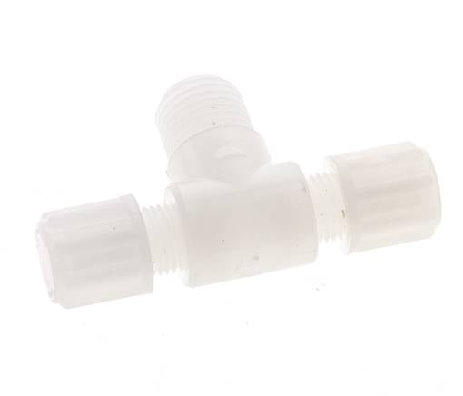Racor de compresión en T de 6x4 mm y G1/4'' de PVDF con rosca macho 10 bar