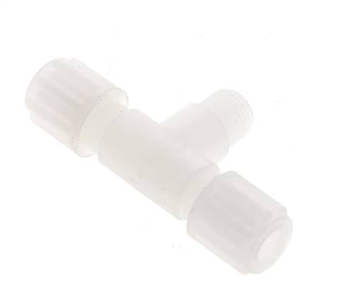 Racor de compresión en T de PVDF de 6x4 mm y G1/8'' con rosca macho 10 bar