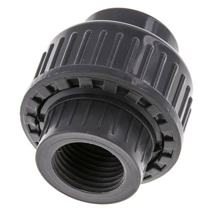 Conexión de Unión Hembra de PVC de 20mm x Hembra Rp (rosca interna cilíndrica) 1/2'' EPDM