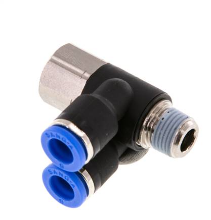 Codo doble de 90 grados de 6mm x R1/8'' con rosca macho-hembra latón/PA 66 NBR giratorio [2 piezas]