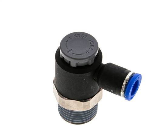 Válvula de control de flujo Codo de salida del medidor 8 mm - R1/2'' Latón/PA 66 Tuerca de seguridad