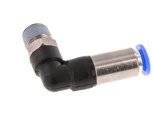 Racor de 8mm y R1/4'' Codo autoblocante macho Latón/PBT 0-10bar (0-145psi)