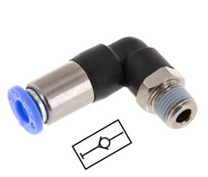 Racor de 8mm y R1/4'' Codo autoblocante macho Latón/PBT 0-10bar (0-145psi)