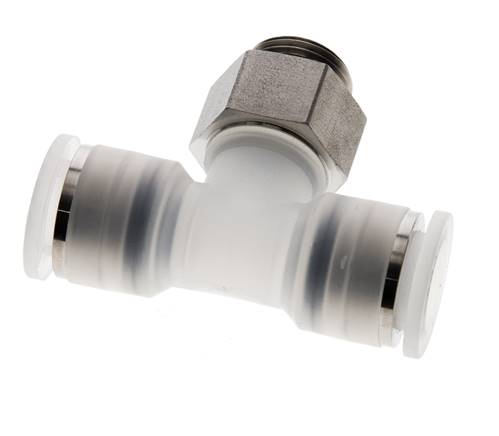 Racor en T de 12mm x G3/8'' con rosca macho PA/acero inoxidable EPDM giratorio FDA