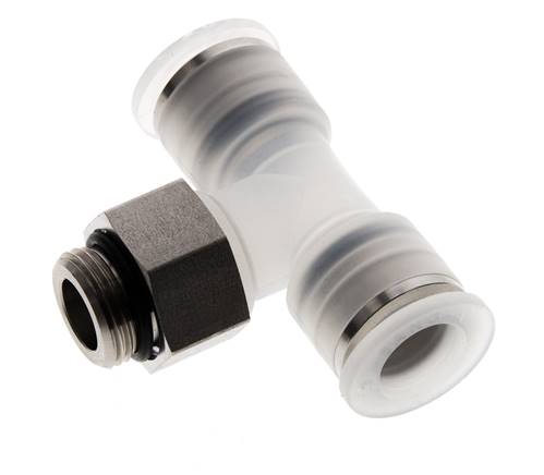 Racor en T de 12mm x G3/8'' con rosca macho PA/acero inoxidable EPDM giratorio FDA