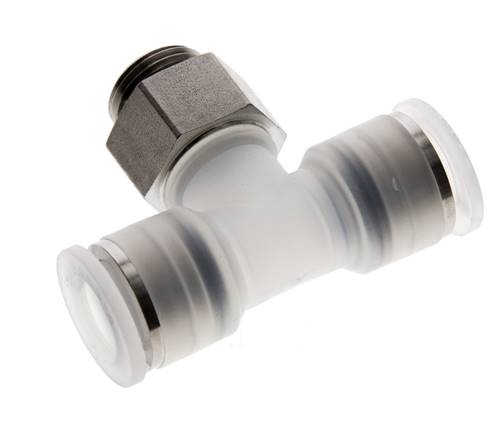 Racor en T de 12mm x G3/8'' con rosca macho PA/acero inoxidable EPDM giratorio FDA