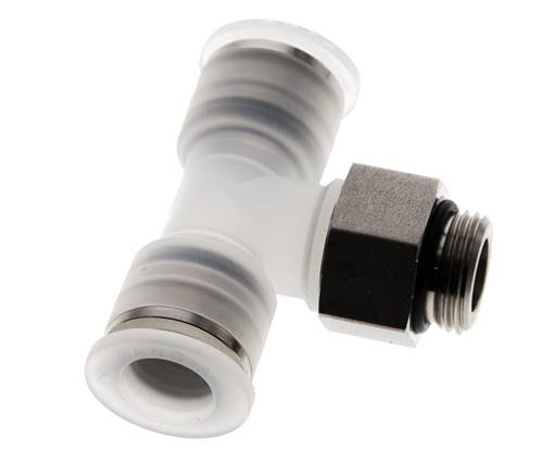 Racor en T de 12mm x G3/8'' con rosca macho PA/acero inoxidable EPDM giratorio FDA
