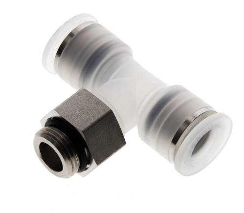 Racor en T de 12mm x G3/8'' con rosca macho PA/acero inoxidable EPDM giratorio FDA