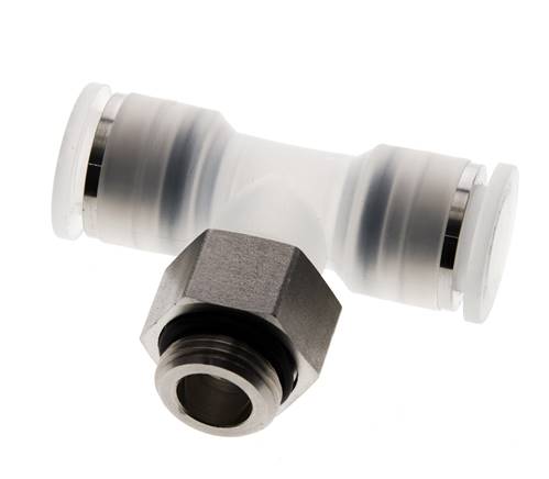 Racor en T de 12mm x G3/8'' con rosca macho PA/acero inoxidable EPDM giratorio FDA