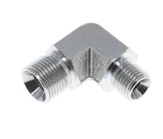 Racor reductor acodado 90deg G3/8'' x G1/2'' Acero alta presión 60° Cono 325bar (4566.25psi) Hidráulico