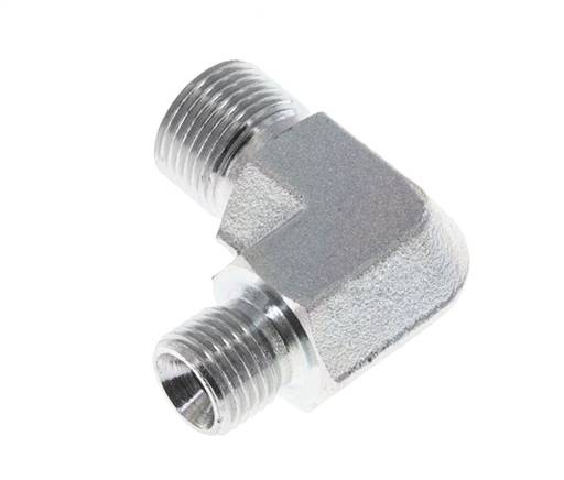 Racor reductor acodado 90deg G3/8'' x G1/2'' Acero alta presión 60° Cono 325bar (4566.25psi) Hidráulico