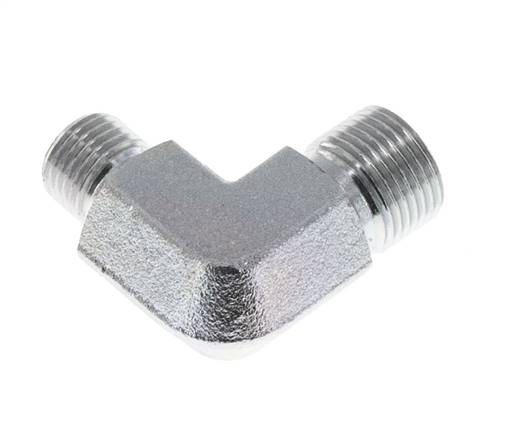 Racor reductor acodado 90deg G3/8'' x G1/2'' Acero alta presión 60° Cono 325bar (4566.25psi) Hidráulico