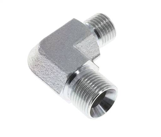 Racor reductor acodado 90deg G3/8'' x G1/2'' Acero alta presión 60° Cono 325bar (4566.25psi) Hidráulico