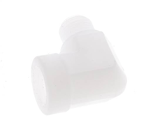 Racor acodado 90deg G1/8'' Macho x Hembra Polipropileno (pp) 10bar (140.5psi) FDA