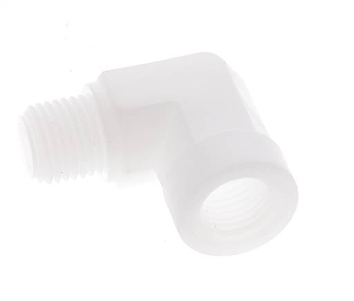 Racor acodado 90deg G1/4'' Macho x Hembra Polipropileno (pp) 10bar (140.5psi) FDA