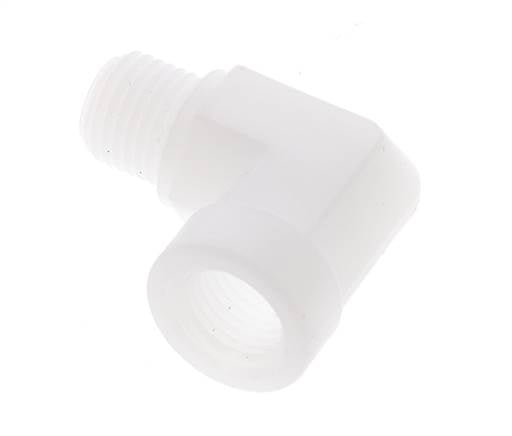 Racor acodado 90deg G1/4'' Macho x Hembra Polipropileno (pp) 10bar (140.5psi) FDA