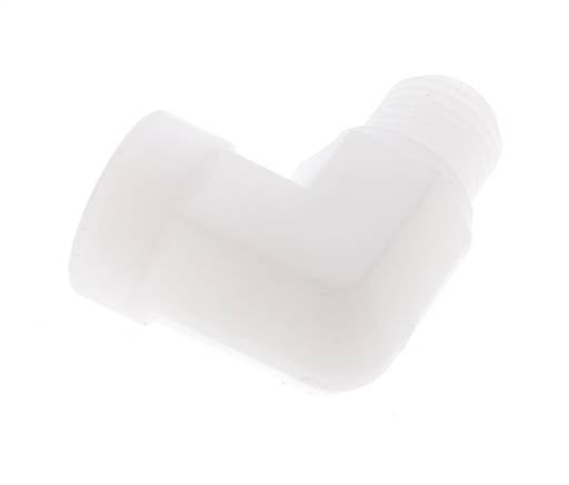 Racor acodado 90deg G1/4'' Macho x Hembra Polipropileno (pp) 10bar (140.5psi) FDA