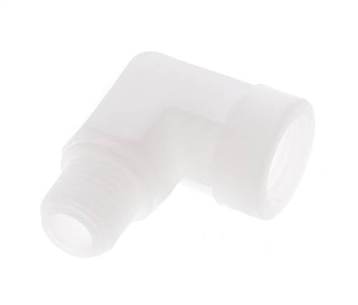 Racor acodado 90deg G1/4'' Macho x Hembra Polipropileno (pp) 10bar (140.5psi) FDA