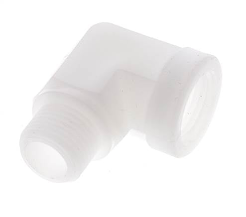 Racor acodado 90deg G1/2'' Macho x Hembra Polipropileno (pp) 10bar (140.5psi) FDA