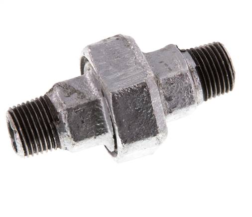 R 1/2'' Hierro fundido zincado Espiga doble de 3 piezas con cierre cónico 25 Bar