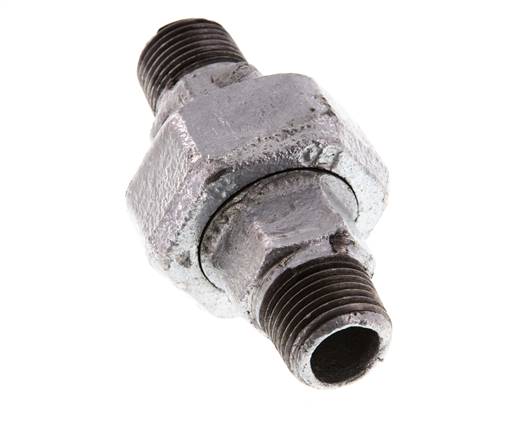 R 1/2'' Hierro fundido zincado Espiga doble de 3 piezas con cierre cónico 25 Bar