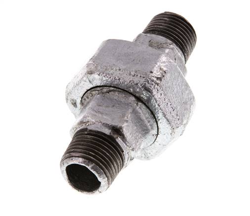 R 1/2'' Hierro fundido zincado Espiga doble de 3 piezas con cierre cónico 25 Bar