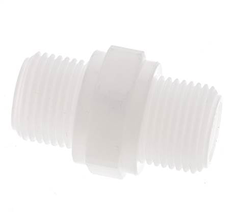 Espiga doble G3/8'' Polipropileno (pp) 10bar (140.5psi) FDA 22mm Hex.