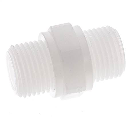 Espiga doble G1/2'' Polipropileno (pp) 10bar (140.5psi) FDA 27mm Hex.